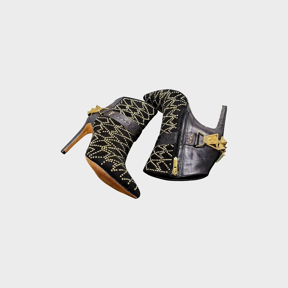 Sold!!!am Edelman sz.6 Studded Black and Gold Leather/Suede Women's Ankle Boots - Picture 16 of 16